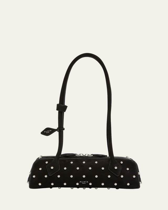 Le Teckel Small Shoulder Bag in Studded Suede